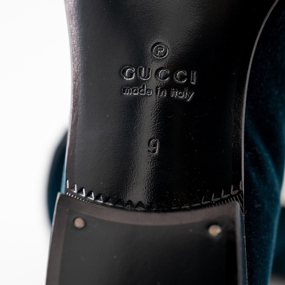 size 9G - Gucci Velvet Loafers Tassel GG Blue Green Moccasins main image 4